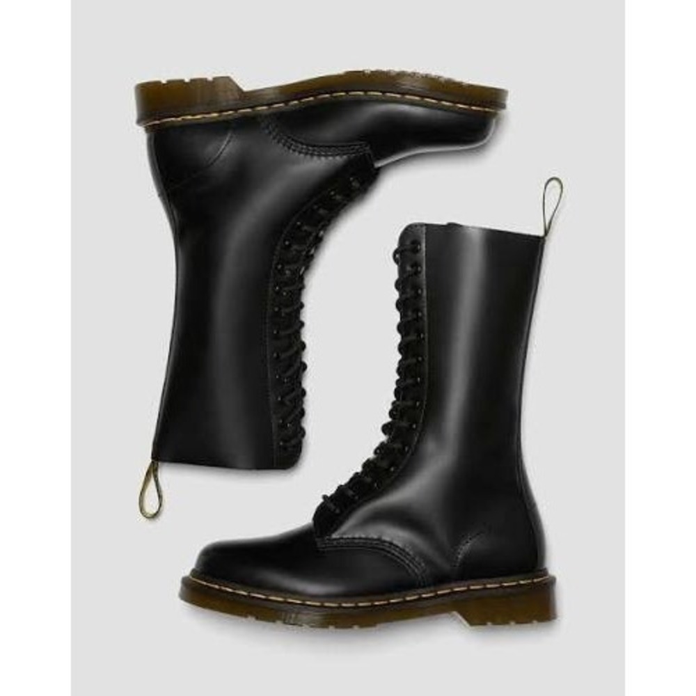 Dr. Martens 1914 Smooth Leather 14 Eye Tall Boots Womens 8 Black NEW